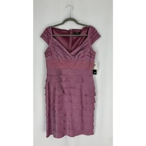 Adrianna Papell Cap Sleeve Beaded Tiered Ruffle Dress Womens 14 Purple Formal